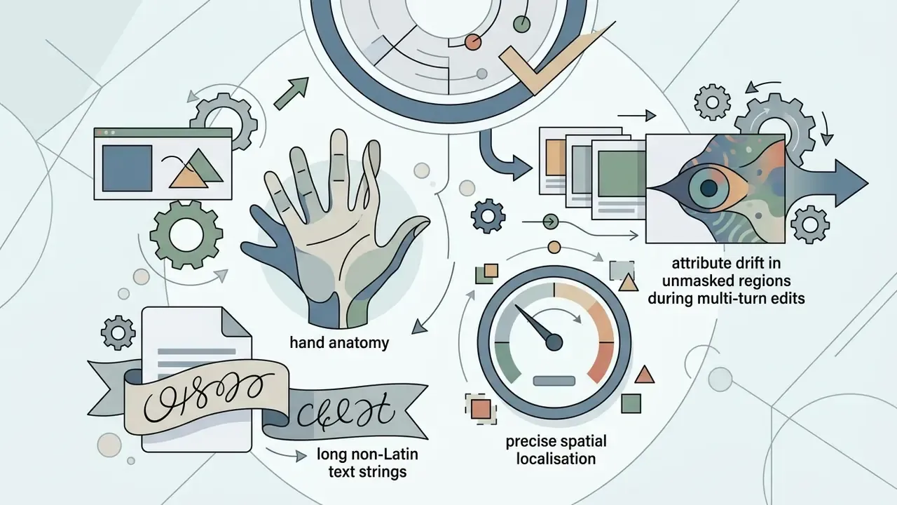 Diagram showing hand anatomy, spatial localisation gauge, text strings, and image editing drift