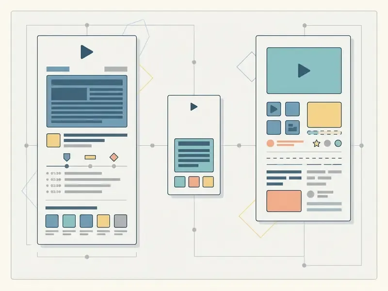 Comparison of interface layouts for long-form videos, mobile shorts, and social media feed displays