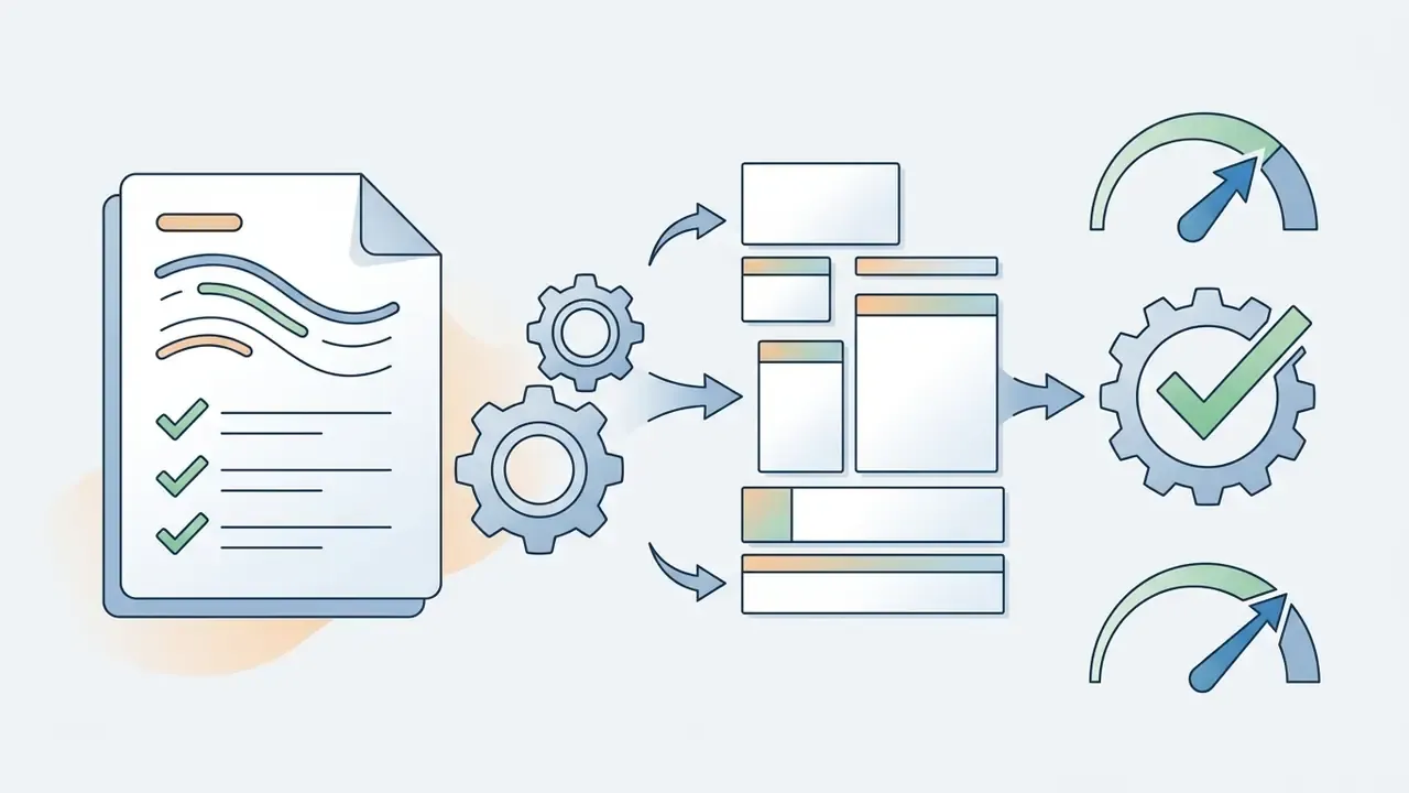 Document feeding into gears that resize content into multiple formats with performance gauge indicators