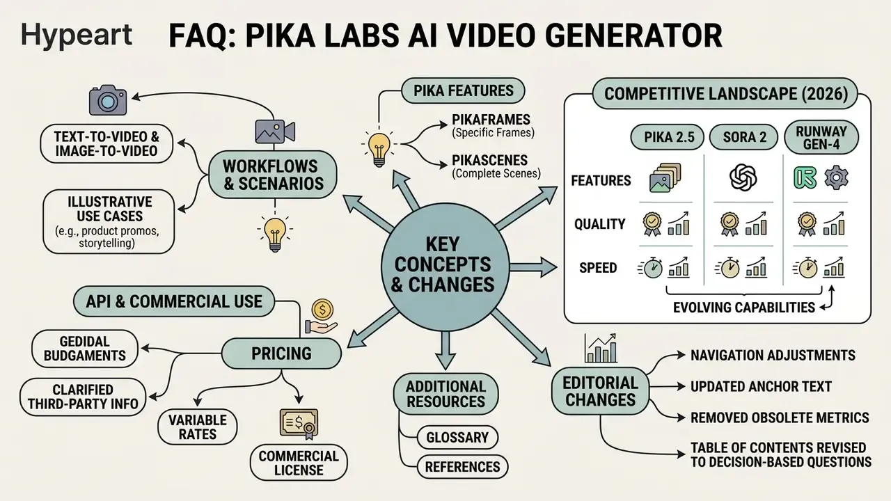 Mind map showing features, pricing, competitive landscape, and editorial changes for video software
