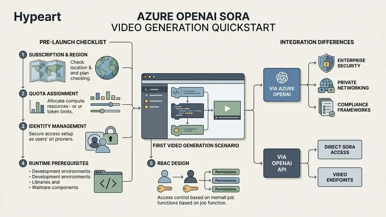 Checklist of setup requirements leading to a video generation scenario and integration pathways