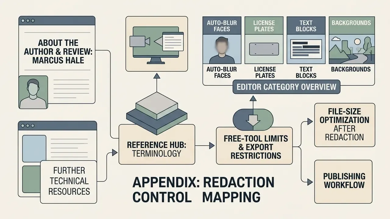 Flowchart mapping author details, technical resources, redaction categories, and publishing workflows