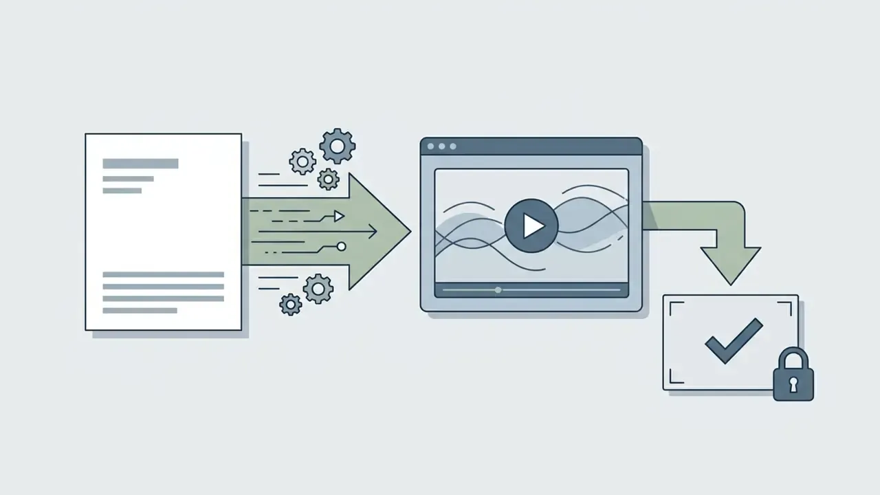 Document processing into a video player and exporting a locked frame with a checkmark