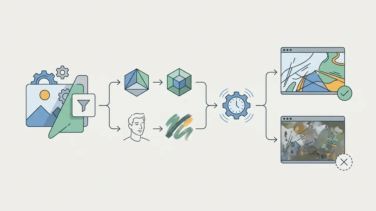 Flowchart showing style filters applied to image inputs before processing into successful or failed outputs