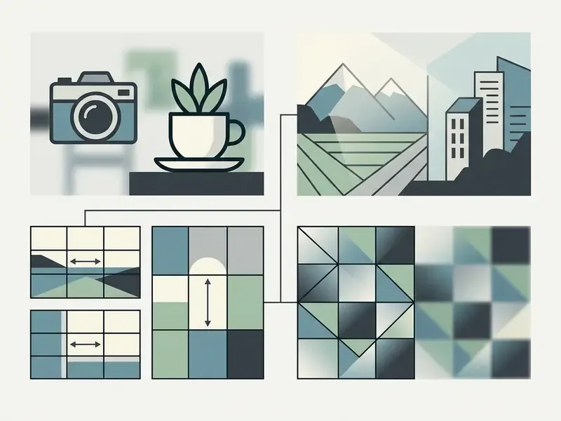 Diagram illustrating key composition principles like grid alignment and focus for optimal image selection