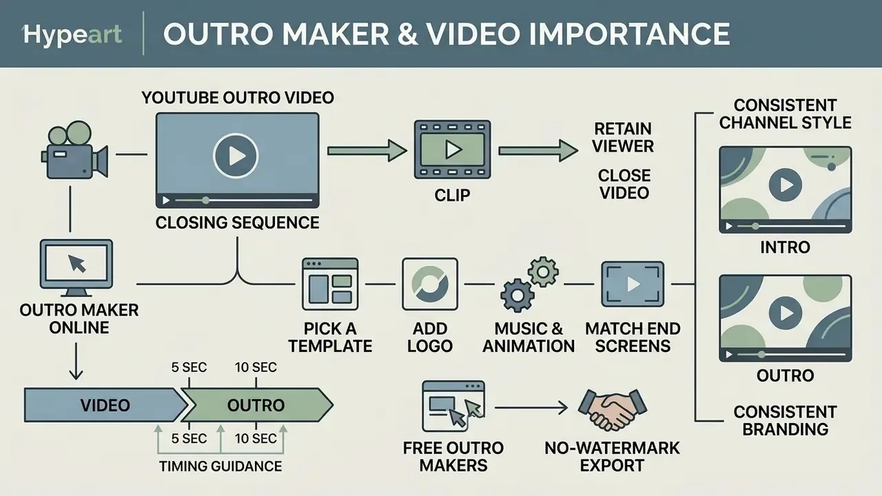 Flowchart showing how an outro maker helps retain viewers through consistent branding and timing