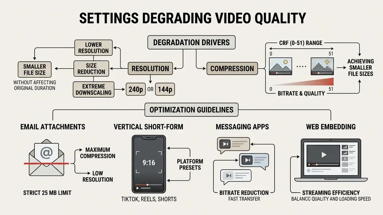Diagram showing how resolution, compression, and platform-specific constraints impact video quality