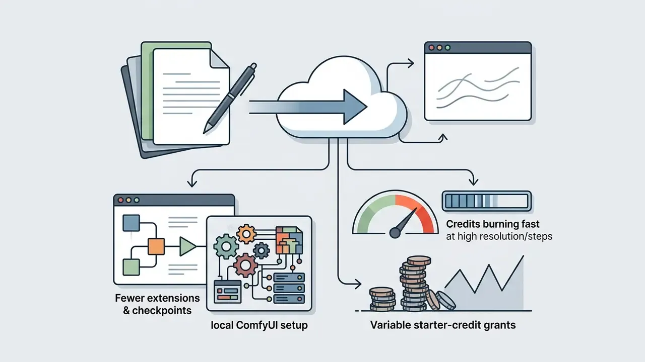 Documents moving into a cloud service that branches out to show limited extensions and credit usage