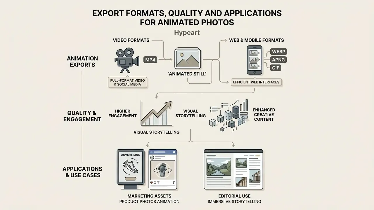 Infographic mapping animated photo file formats to their marketing and editorial use cases
