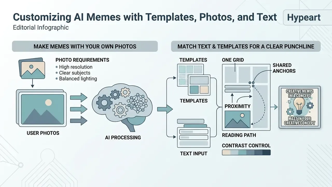 Diagram showing the process of combining user photos with AI processing, templates, and text for design