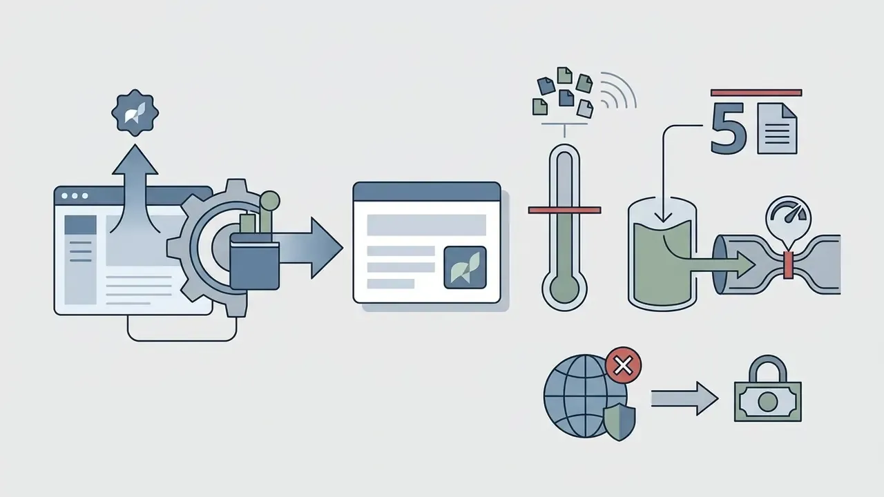 Icons representing Framer plan limits including AI credits, file upload caps, bandwidth, and paid domains