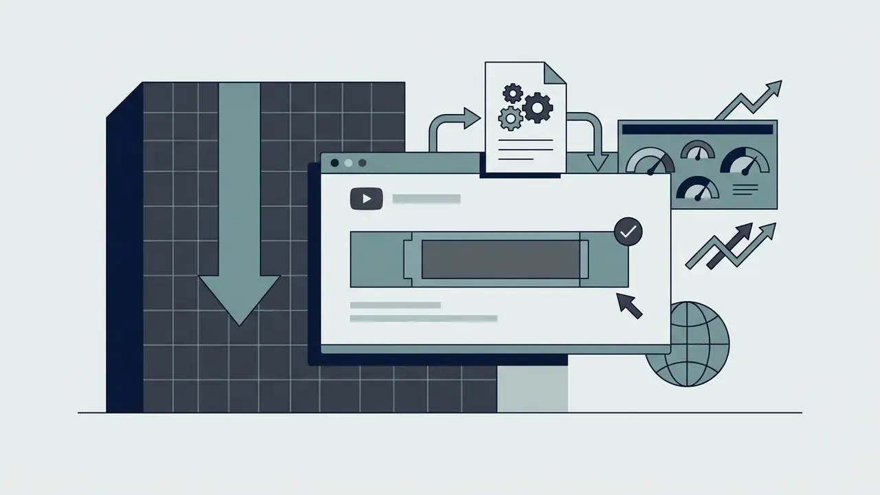 Browser window showing a channel banner area with gear icons and performance charts