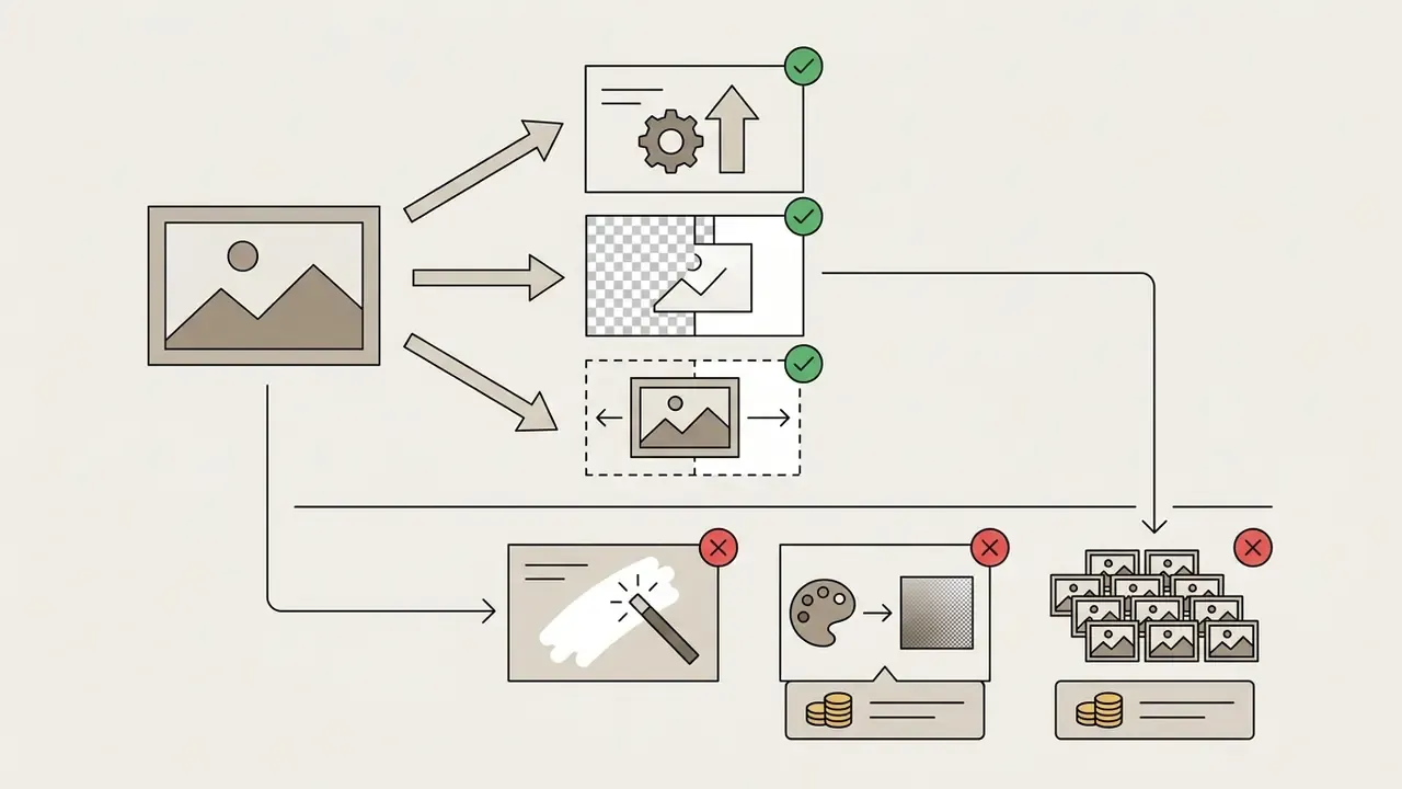 Flowchart showing free core tools versus premium features for an automatic photo editor online free