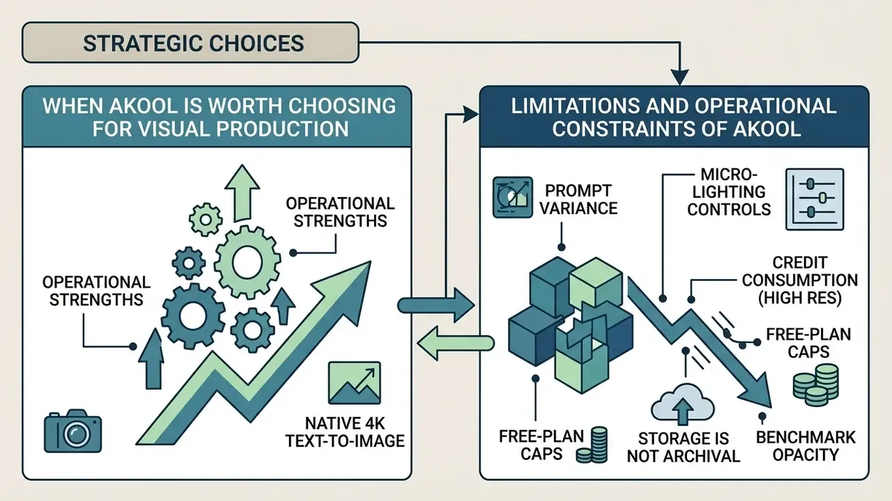 Comparison infographic balancing operational strengths against functional constraints and limitations