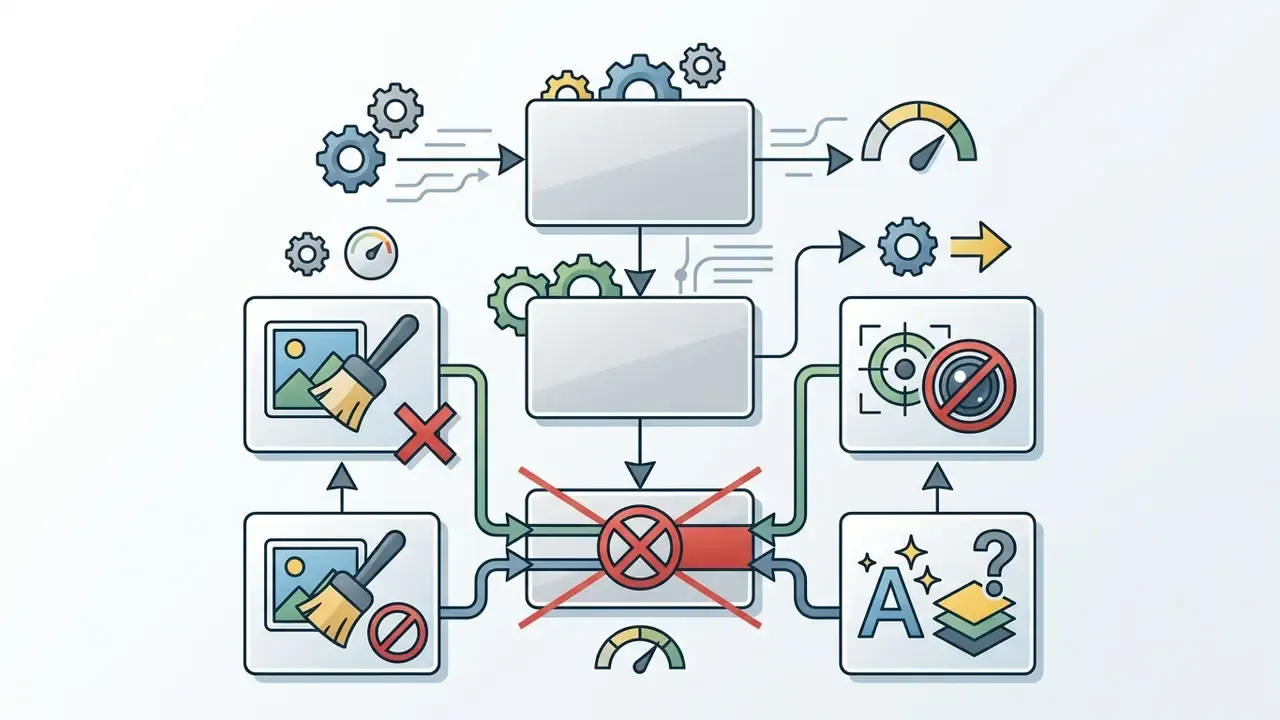 Diagram showing incompatible image editing tools marked with red crosses and prohibition symbols