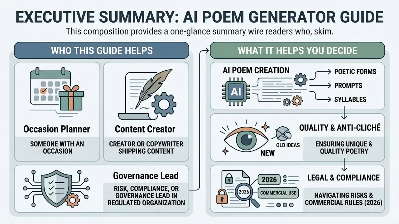 Infographic showing target audiences and decision points for using an AI poem generator