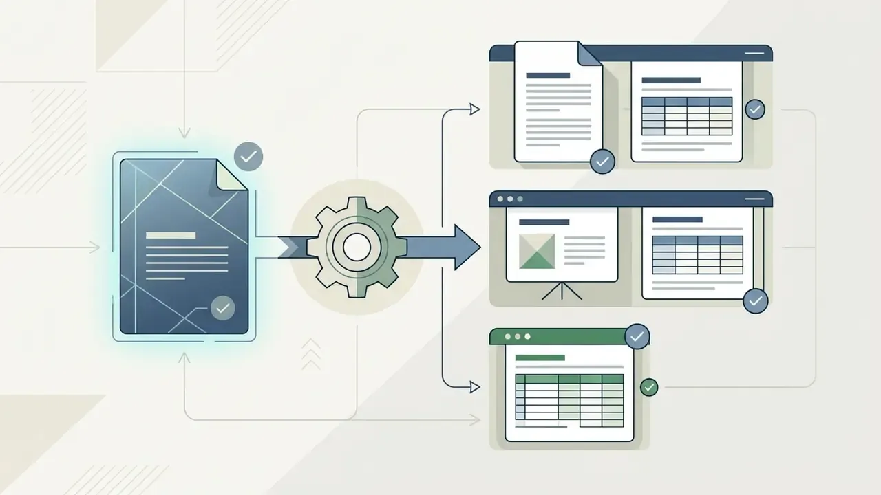 Document data passing through a gear mechanism to populate multiple standardized file formats