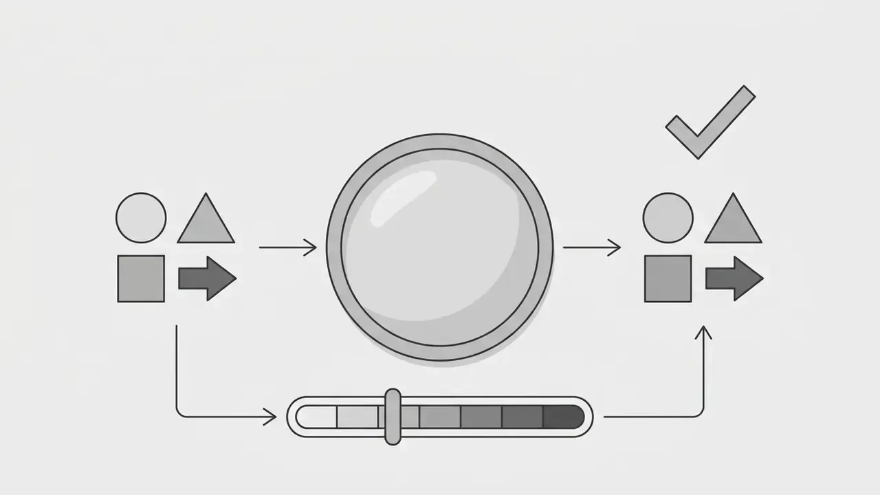 Grayscale shapes passing through a lens filter with a slider to adjust luminance levels