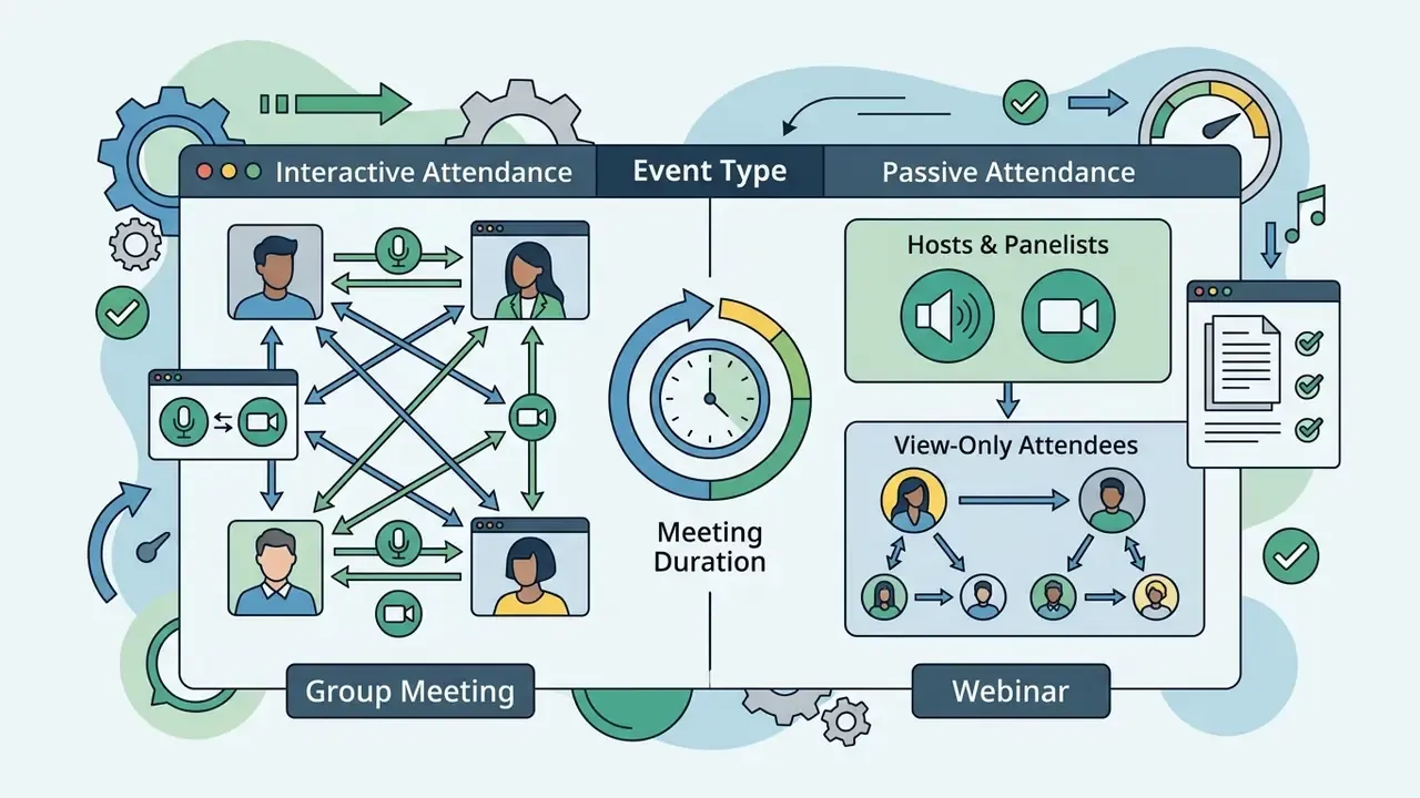 Comparison of interactive group meetings and passive webinars with participant roles and time tracking