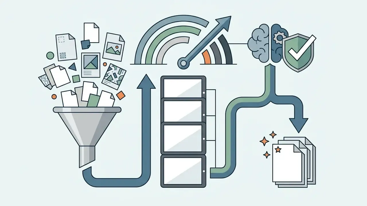 Funnel graphic showing data processing into AI ad tools for creative content creation
