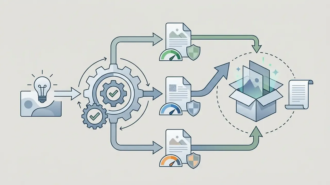 Gear mechanism processing ideas into compliant documents and assets within a storage box