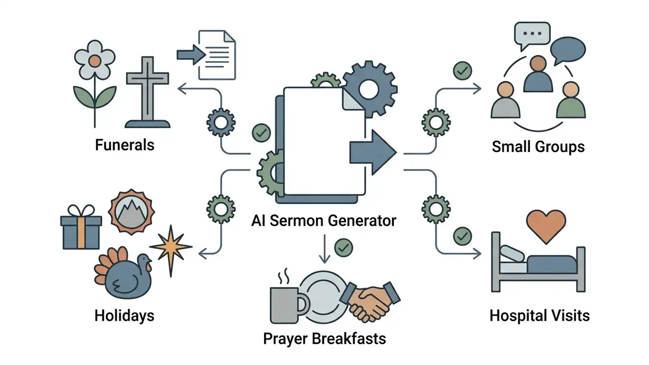 Central document processing hub connecting ministry event icons with gears and checkmark indicators