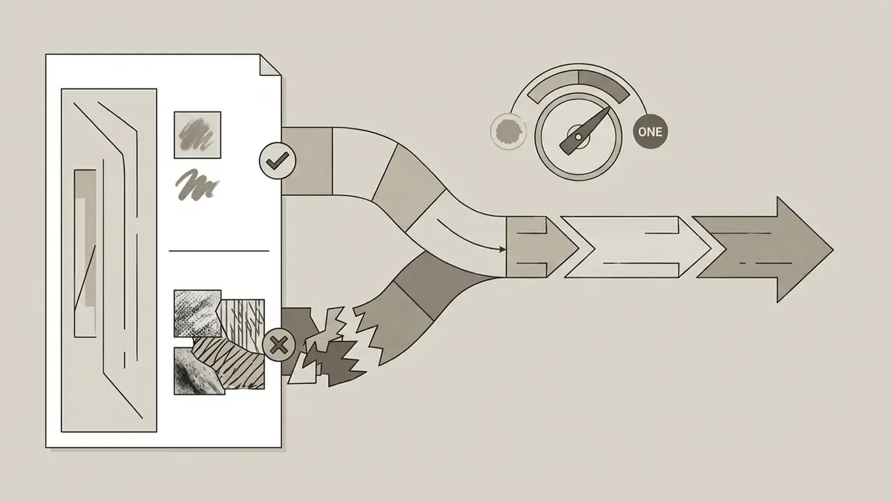 Document with style options feeding into a gauge that filters mixed media into a single output stream