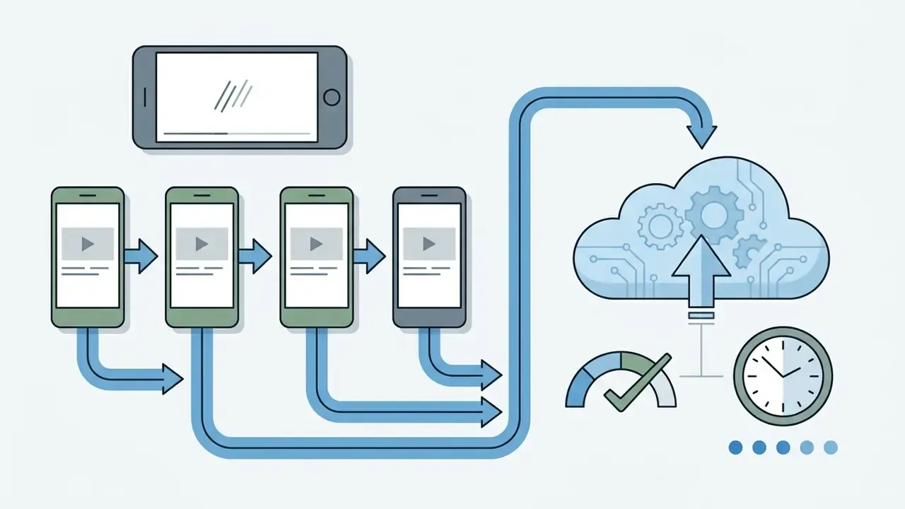 Multiple smartphones sending raw video footage to cloud storage for efficient CapCut video editor workflows