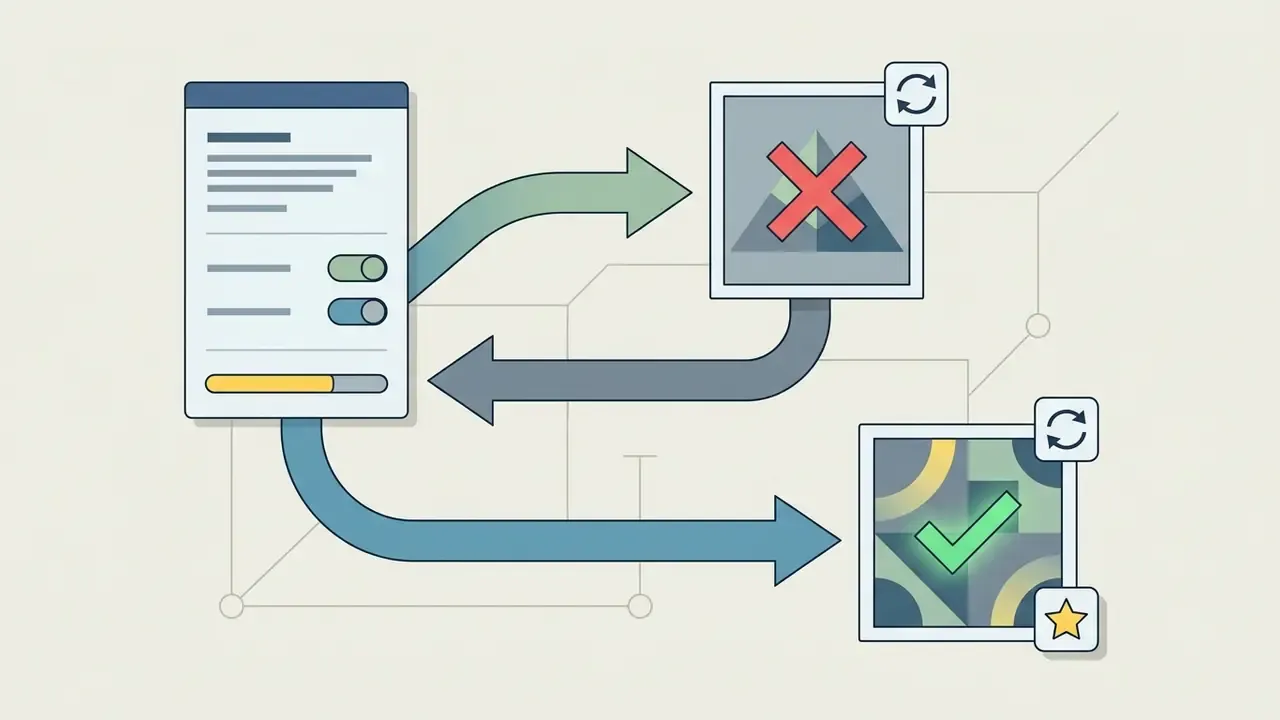 Control panel with arrows pointing to rejected and accepted image results for iterative refinement