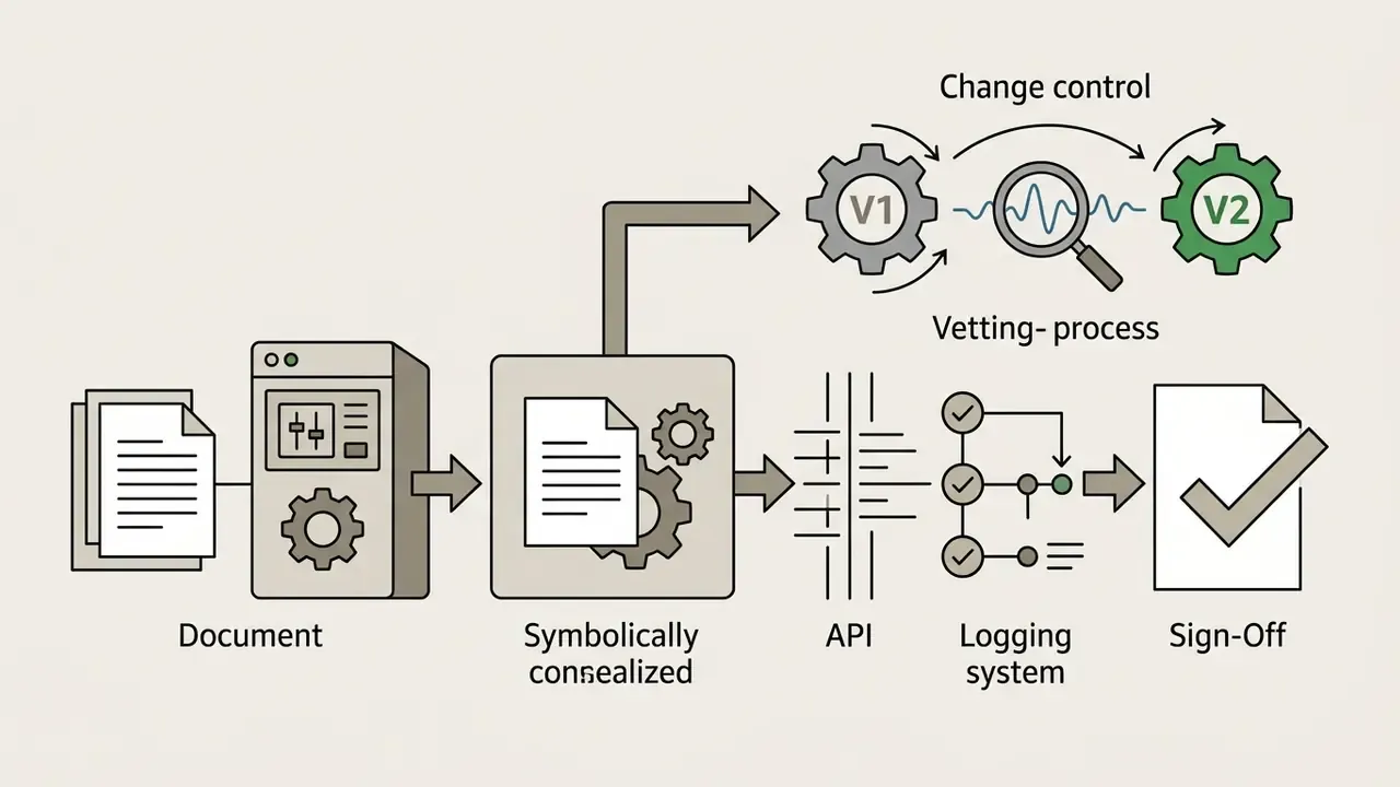 Document processing through API and logging systems with a change control vetting loop for model versions