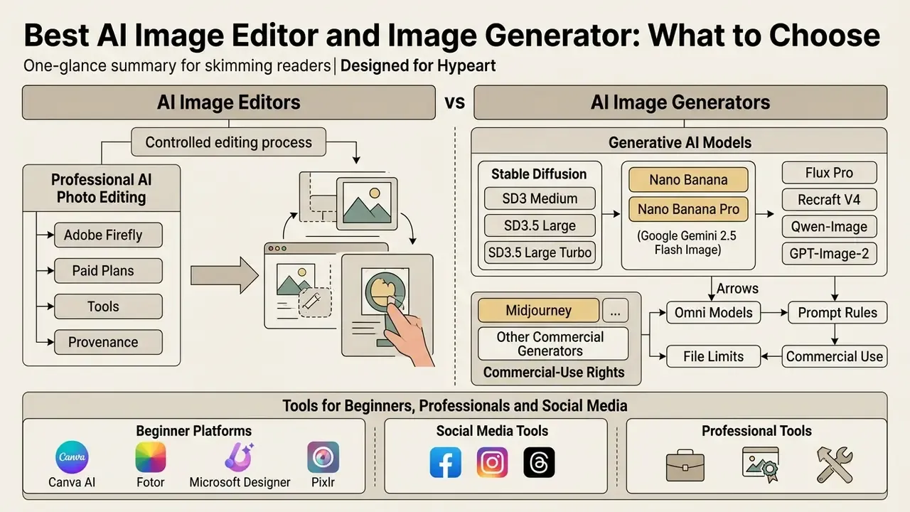 Comparison of AI image editing workflows versus generative AI models and various software platforms