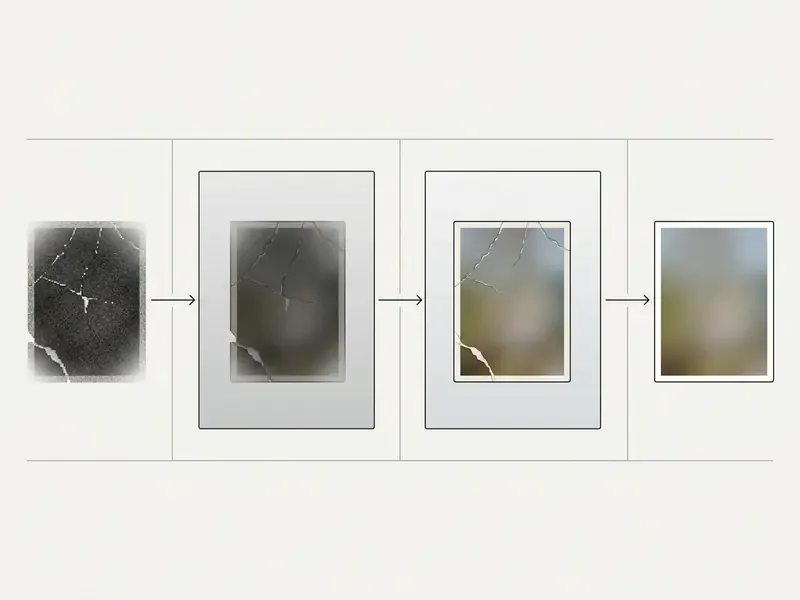 Flowchart showing how to restore old photos by repairing physical cracks before adding color