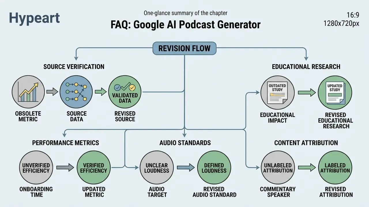 Flowchart outlining the revision process for source verification, educational research, and audio standards