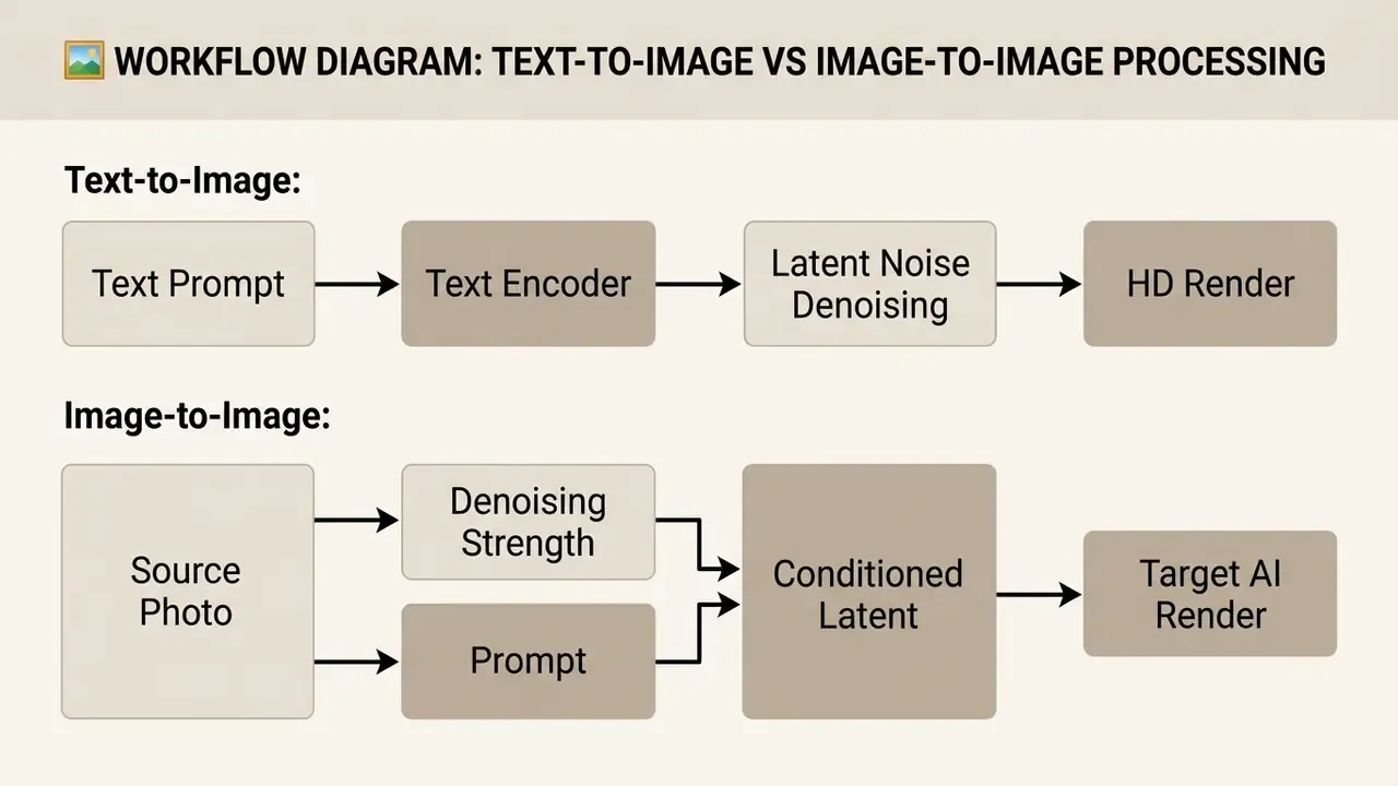 Diagram comparing text-to-image and image-to-image generation processes with sequential block steps