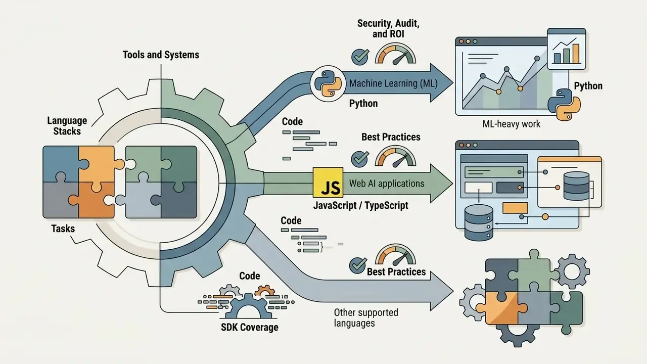 Gear mechanism routing language stacks and coding tasks into specialized development environments