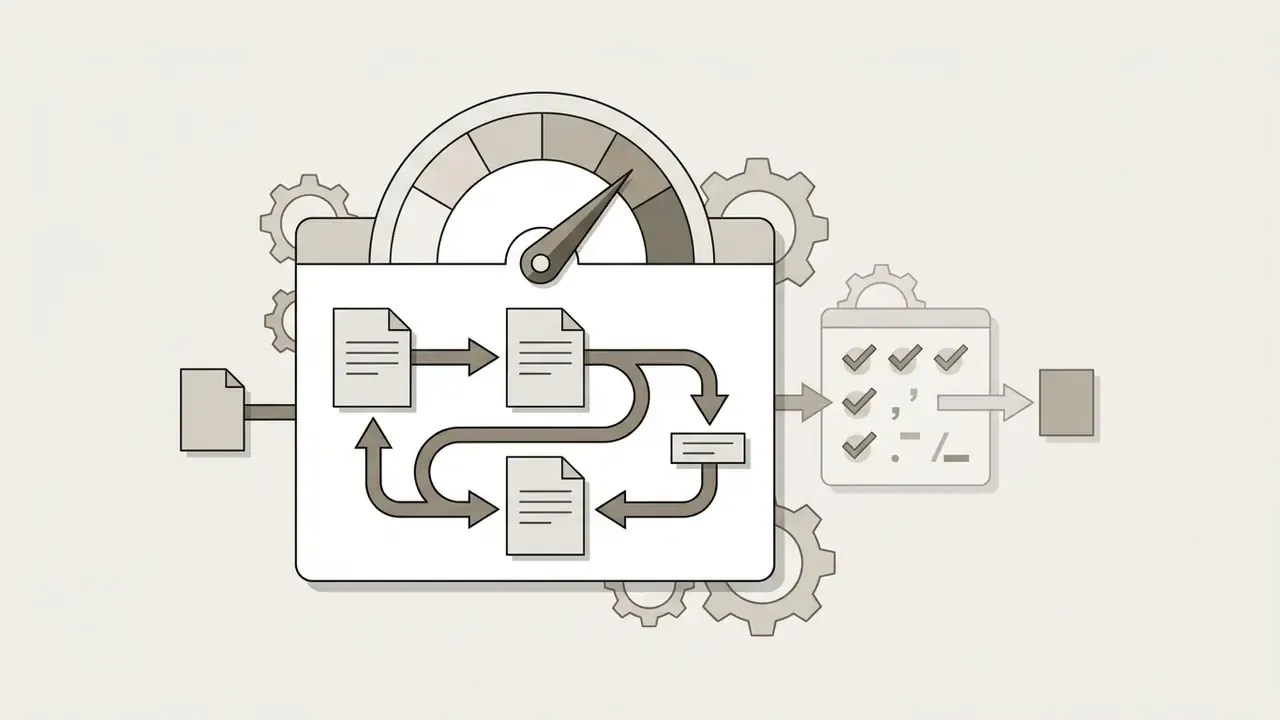 Iterative document editing process with a speed gauge and a final checklist for mechanical refinement