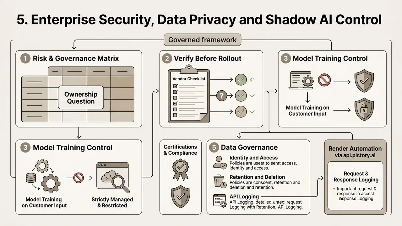 Flowchart detailing enterprise governance steps for risk assessment, model training, and API data control