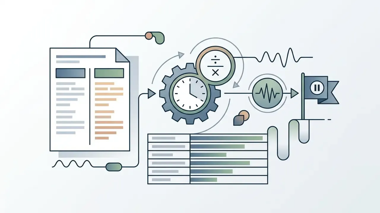 Document connected to a gear and clock mechanism that calculates timing for audio and call to action holds