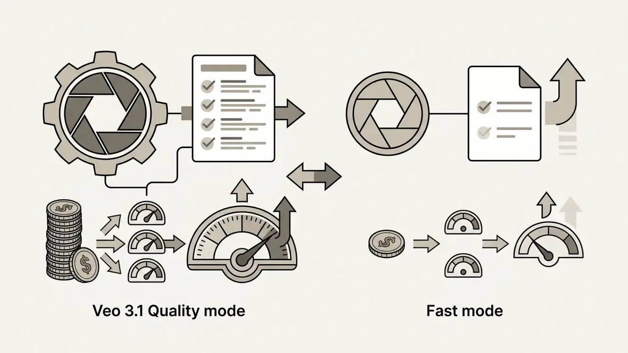Comparison of high credit cost for quality mode versus low credit cost for fast mode video generation