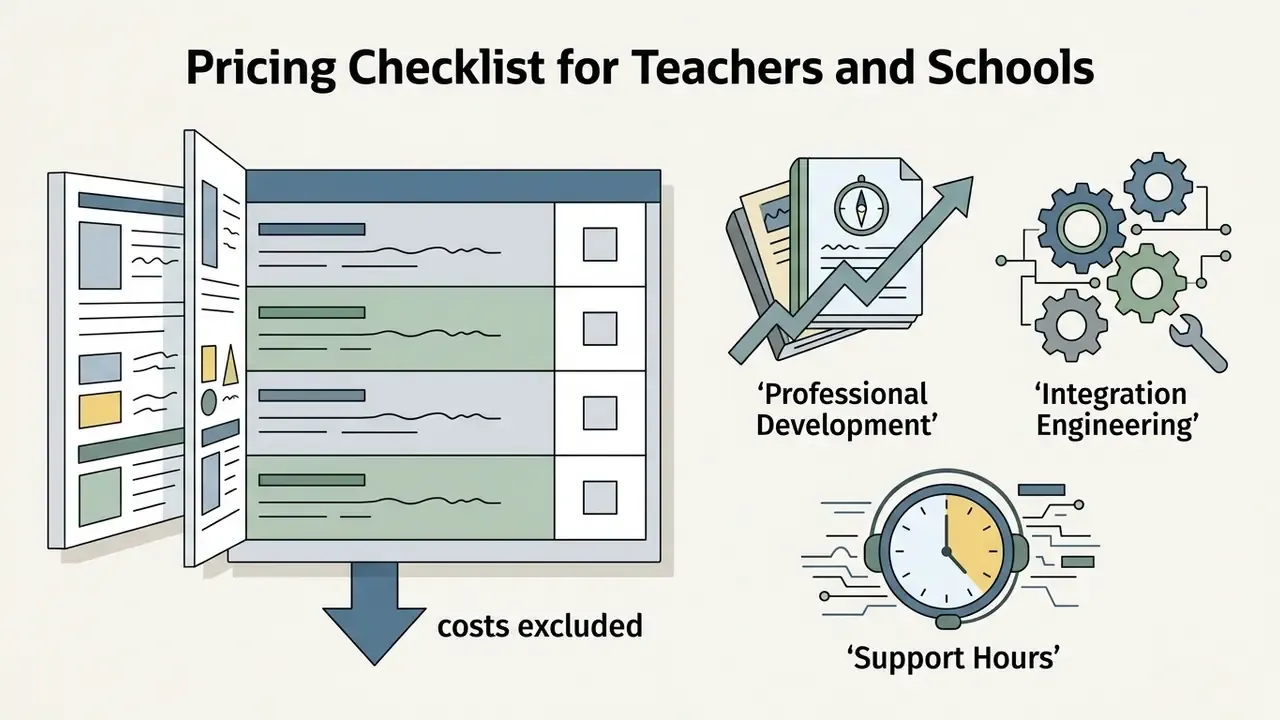 Document with a list of items and icons representing professional development, integration, and support hours