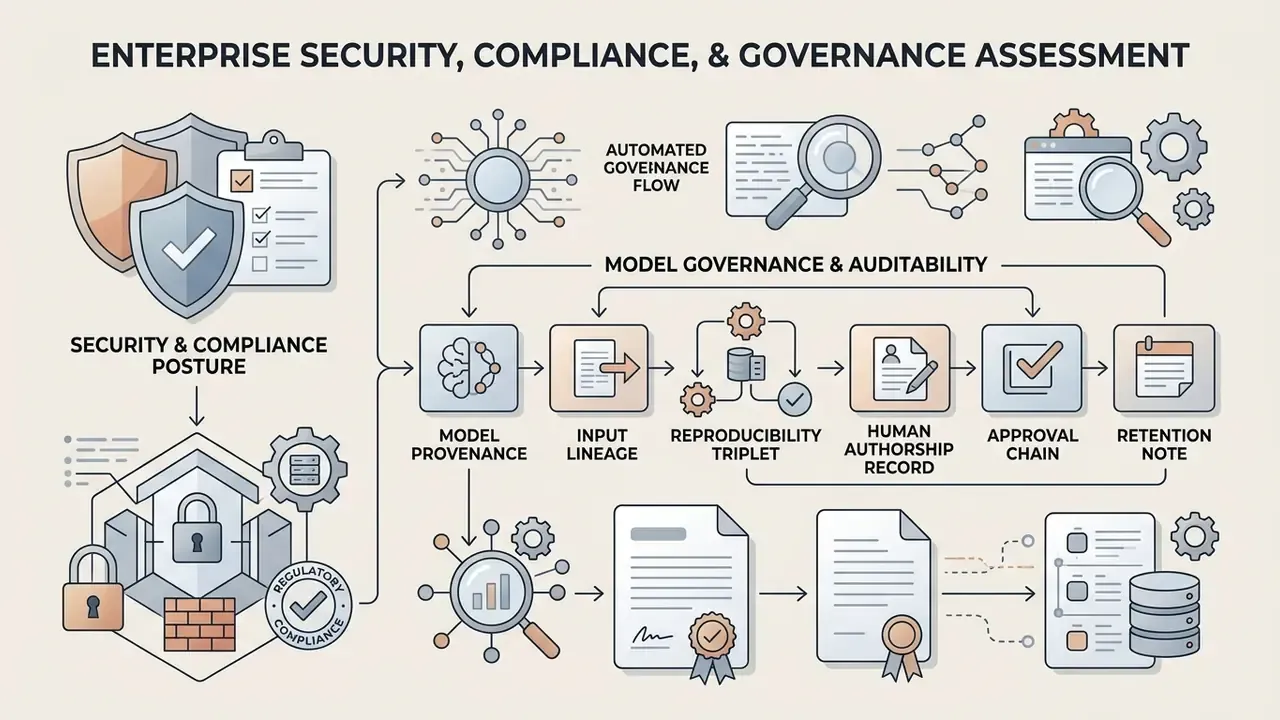 Infographic mapping the OpenArt AI security and model governance workflow through audit and compliance steps