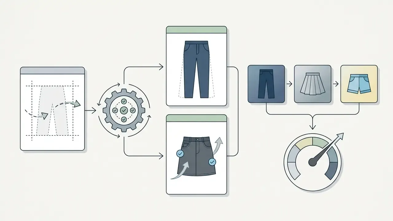 Diagram showing the process of selecting and swapping bottom garments in a change clothes photo editor
