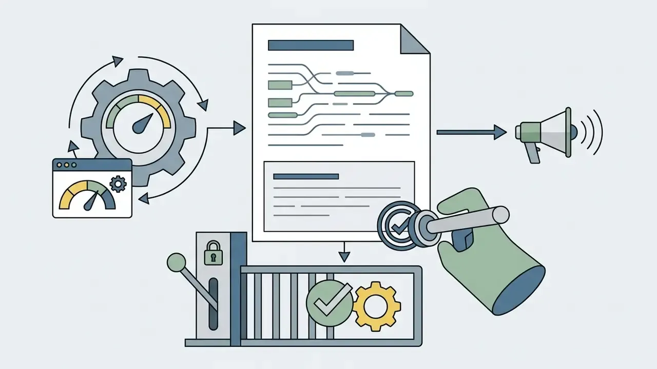 Gauges and gears feed a document that a hand marks with a check stamp before it passes through a gate