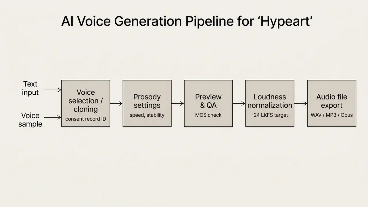 Flowchart detailing the steps from text input and voice sampling to final audio file export