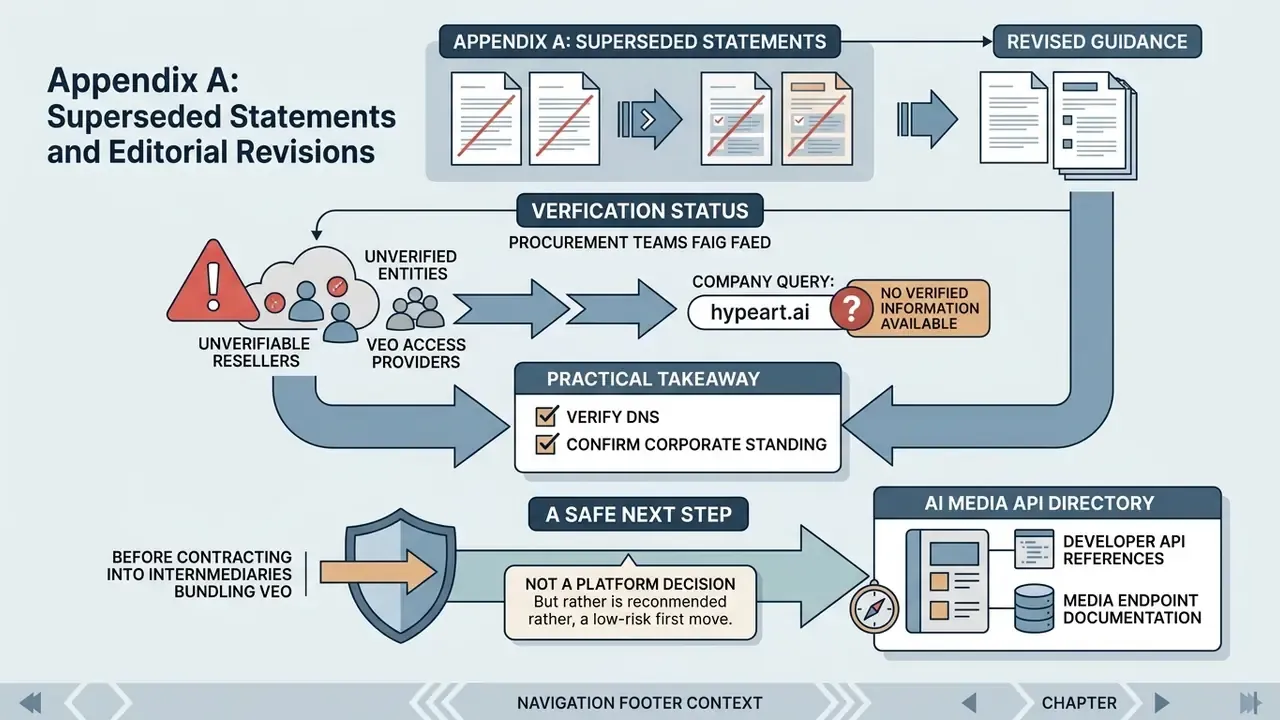 Flowchart showing verification steps for Google Veo resellers and guidance on checking provider status