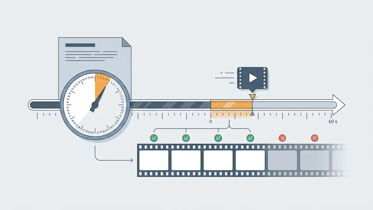 Timer and timeline showing video generation segments with success and failure status icons