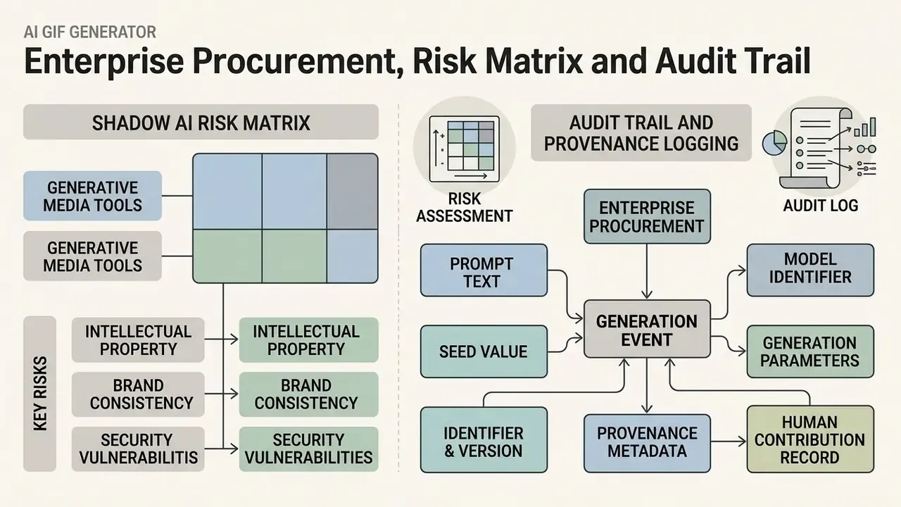 Visual breakdown of a risk matrix and the data logging components involved in generative media workflows