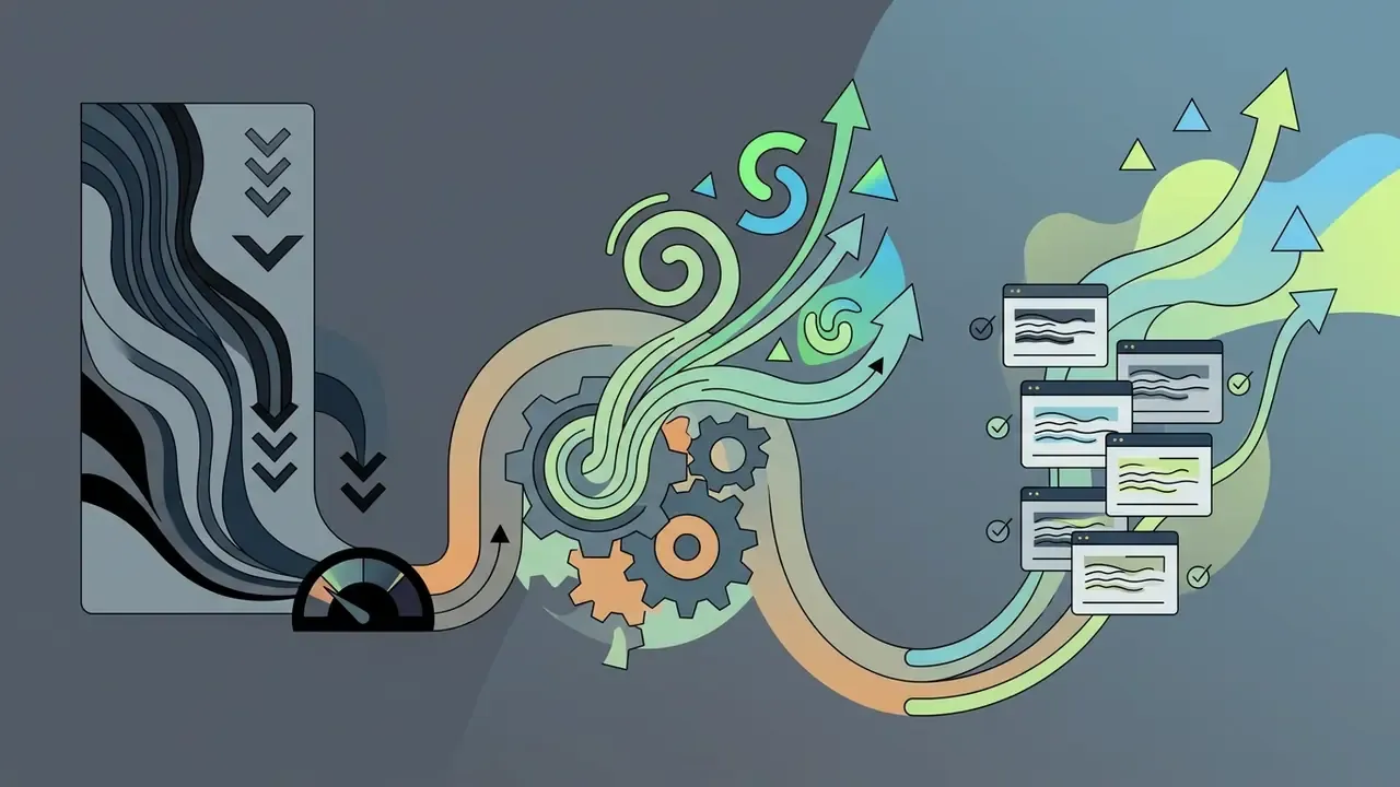 Flowing lines passing through a speedometer and gears to generate multiple music track windows