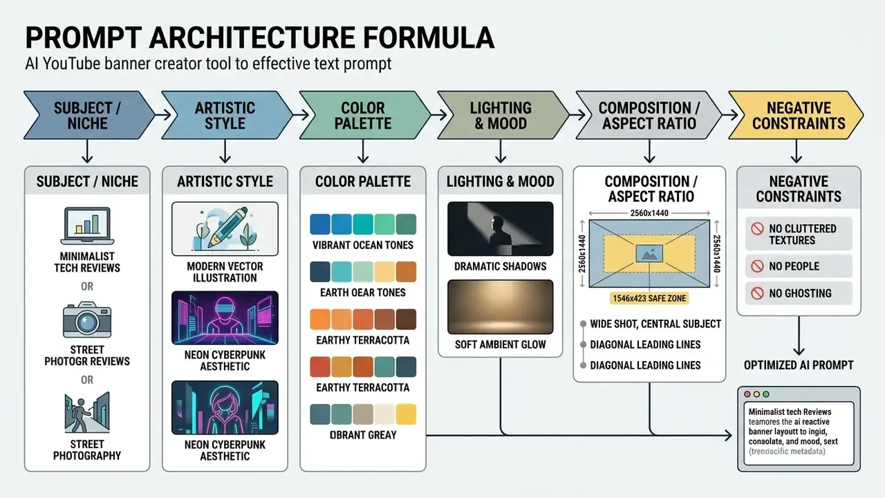 Structured guide breaking down prompt components into six sequential categories for image generation