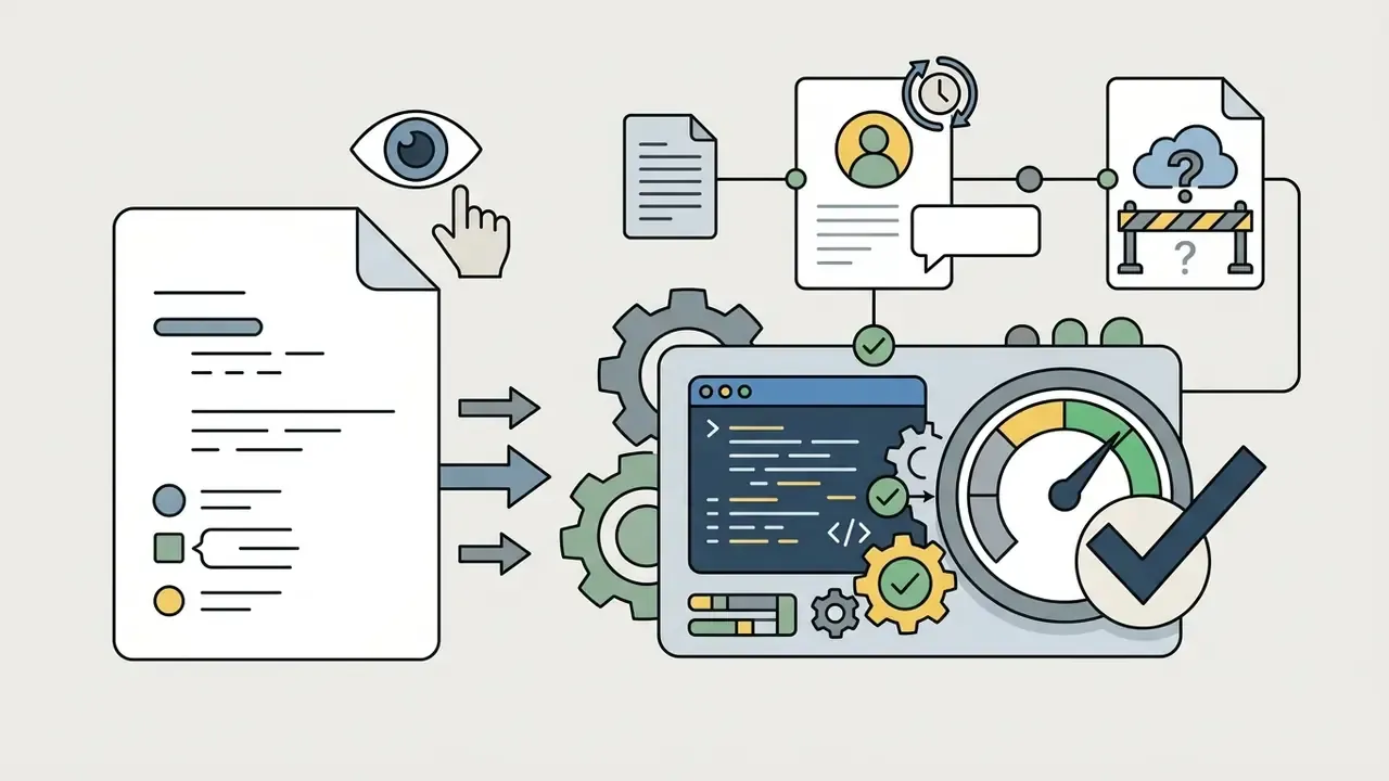 Document being reviewed by a human and processed through an automated system with audit and approval icons